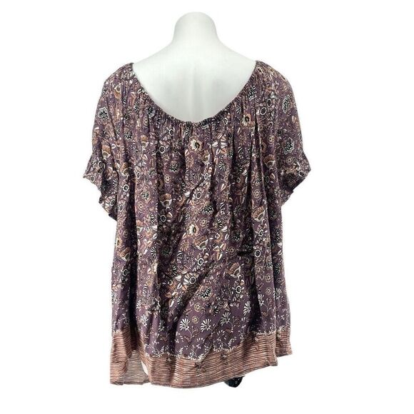 Knox Rose Off Shoulder Floral Top Purple Brown 4X Ruffle Sleeve Boho - Picture 9 of 14